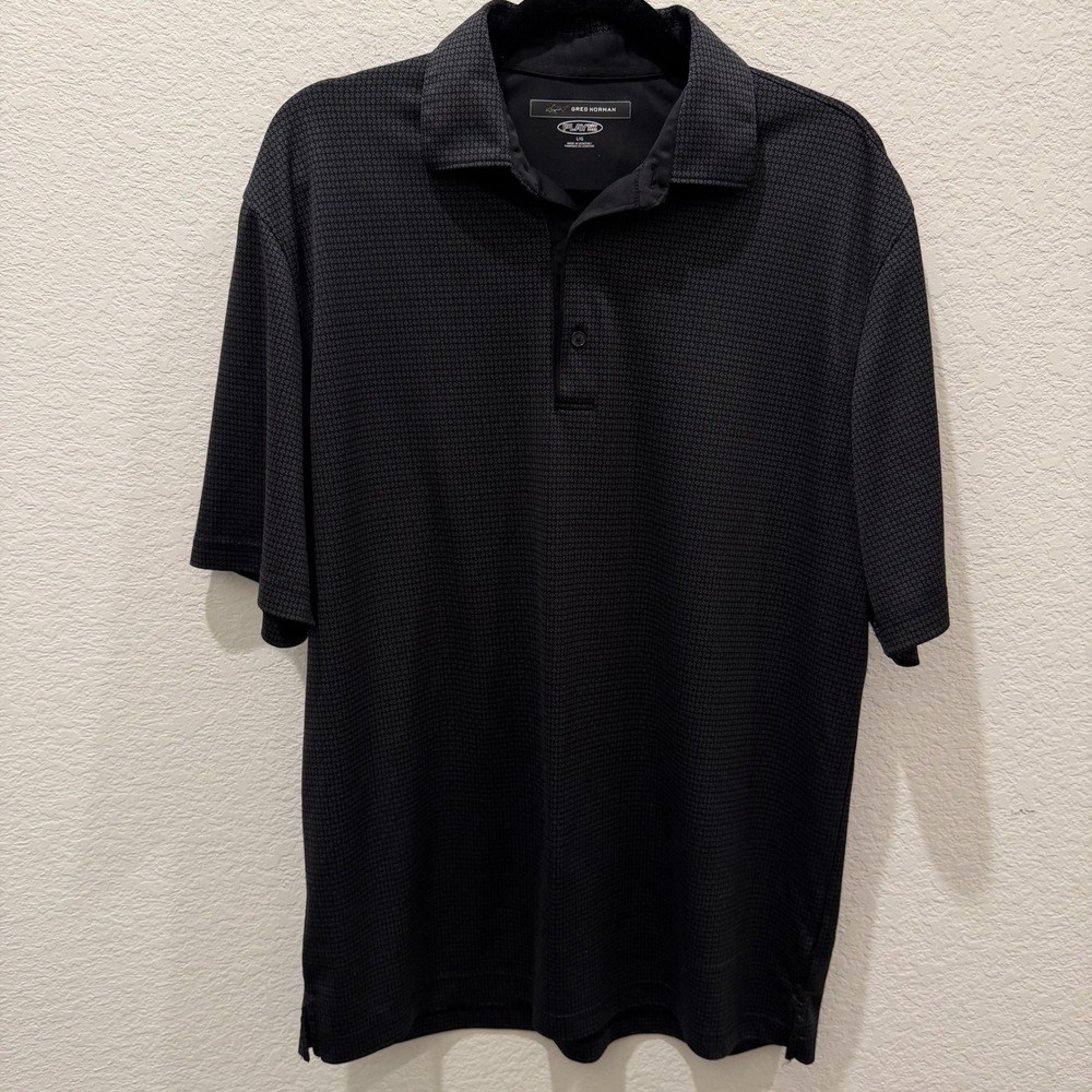 Greg Norman Play Dry Mens Golf Polo Shirt Black Grey Geometric Diamond Large